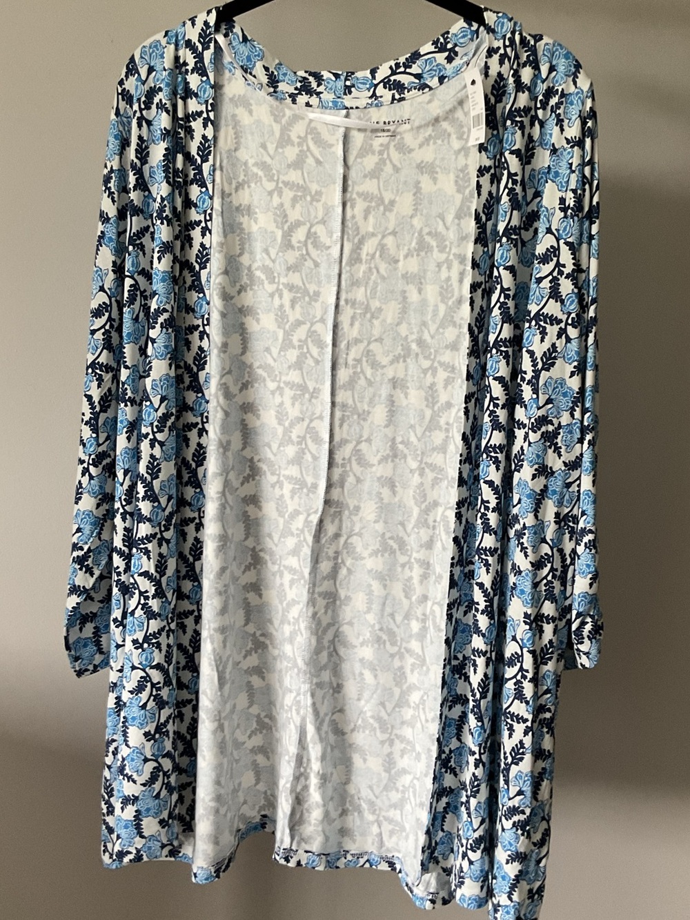 Lane Bryant Blue and White Floral Open-Front Cardigan